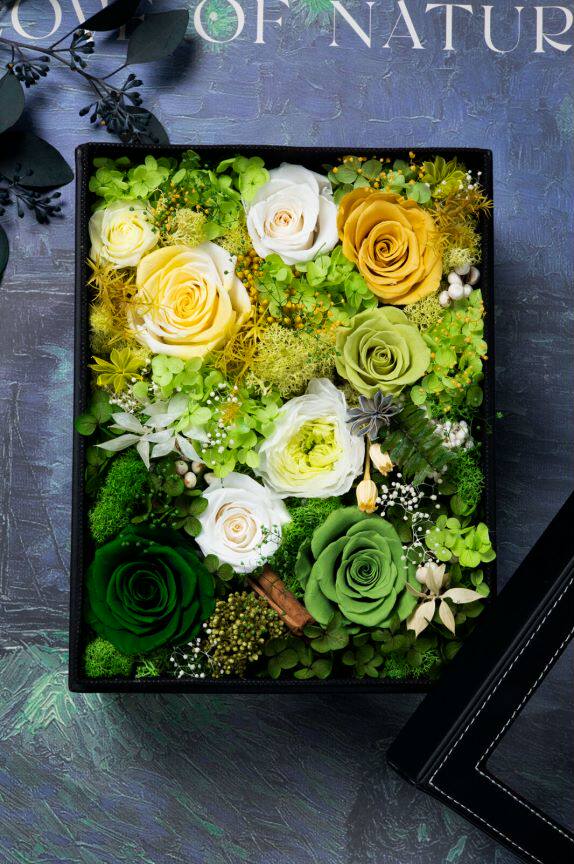 Gift-ready preserved flower arrangement in premium packaging