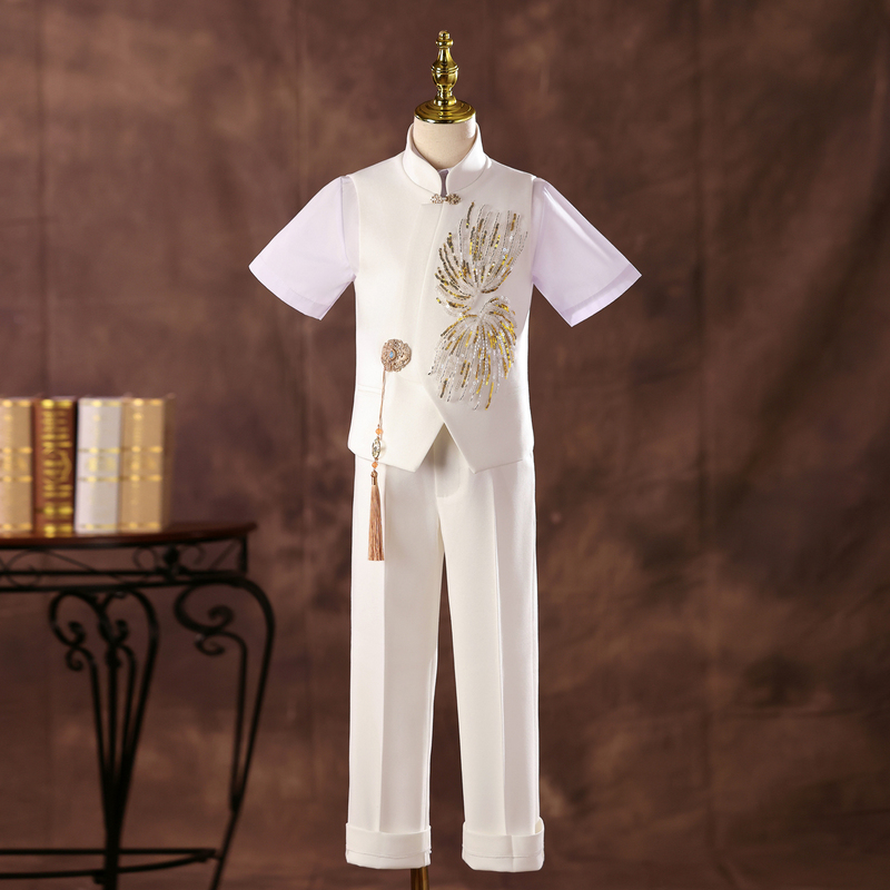 Children's Formal Wear in New Chinese Style for Poetry Recitation, Host, Runway Performance, Boys' Guzheng and Piano Performance Outfit, National Trend Style