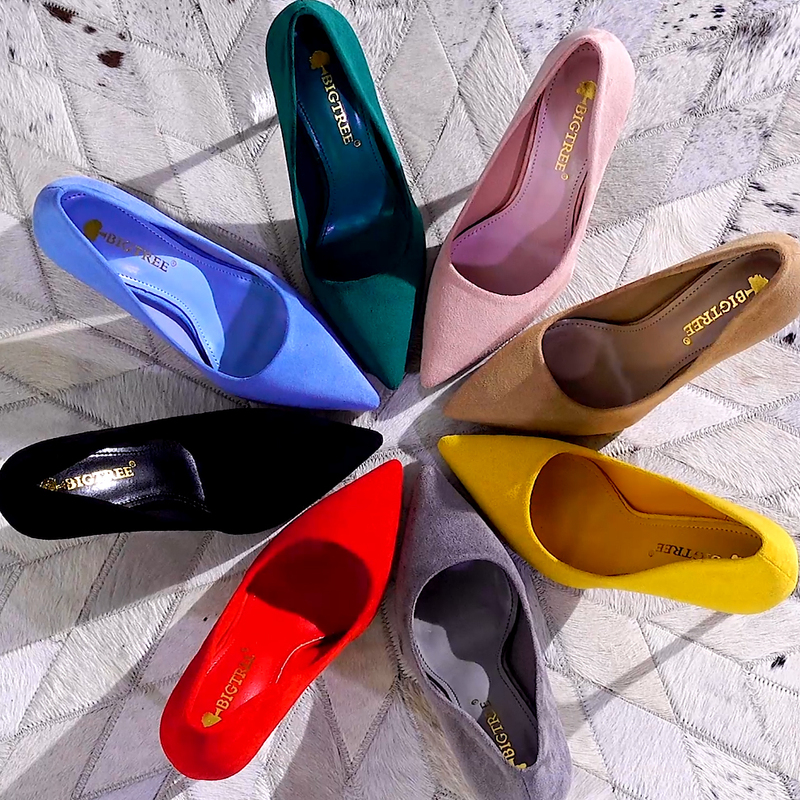 Blue High Heels Women's New Style Stiletto Elegant Pointed Toe Shoes Black Sexy Suede Green Wedding Shoes Large Size Women's Shoes