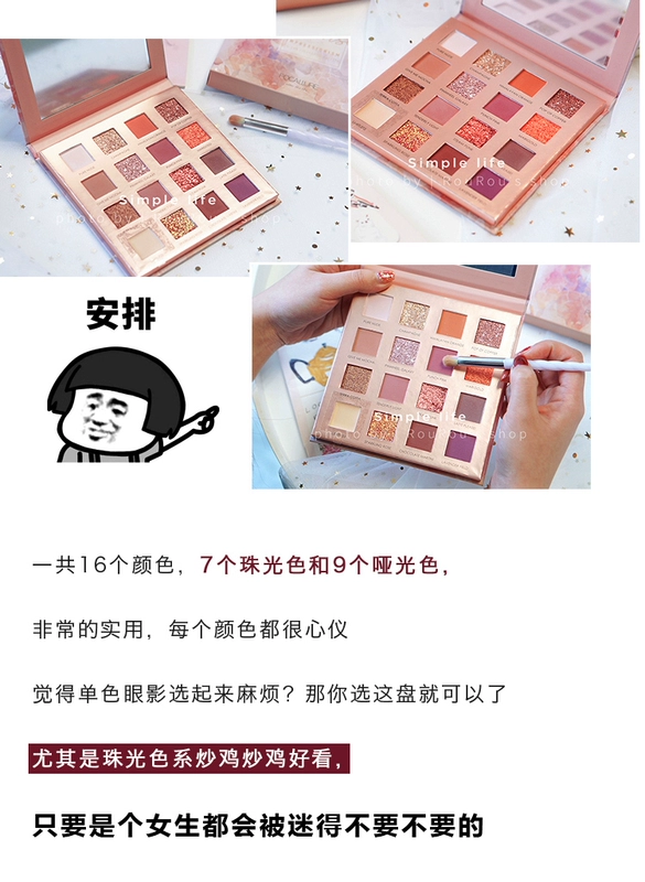 Phấn mắt 16 màu màu hồng sa mạc | Fairy Eyeshadow Palette in giá rẻ net đỏ siêu lửa mờ ngọc trai lấp lánh - Bóng mắt