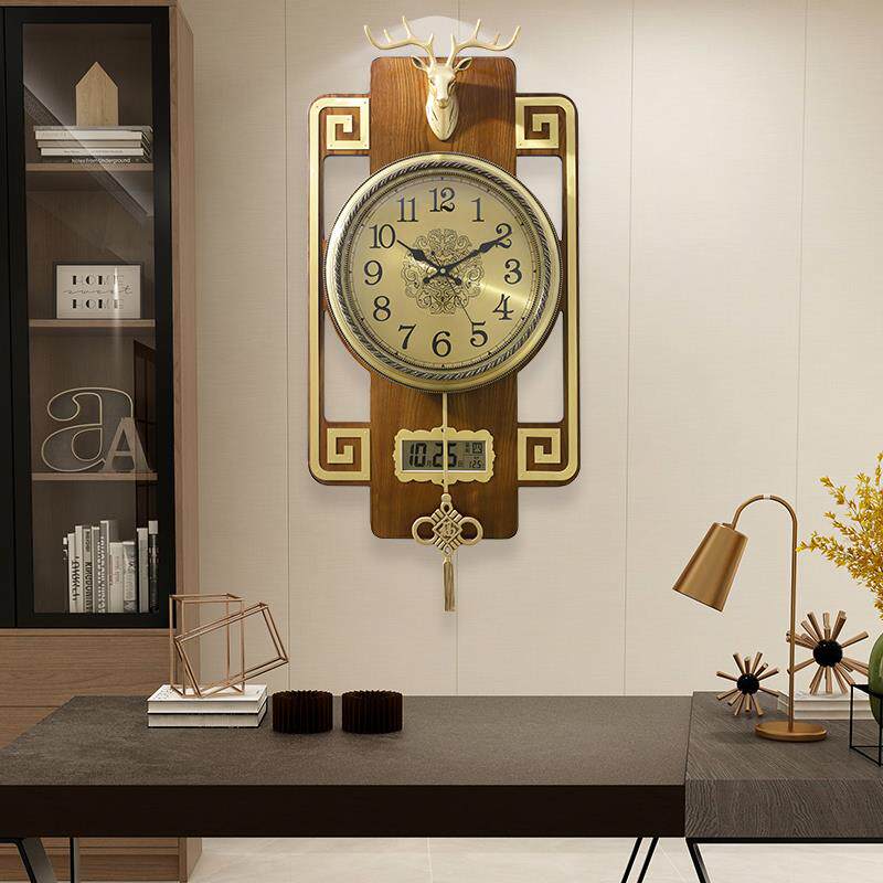 New Chinese pure copper hanging bell household silent living room clock creative fashion hanging watch Chinese wind minimalist deer head and watch
