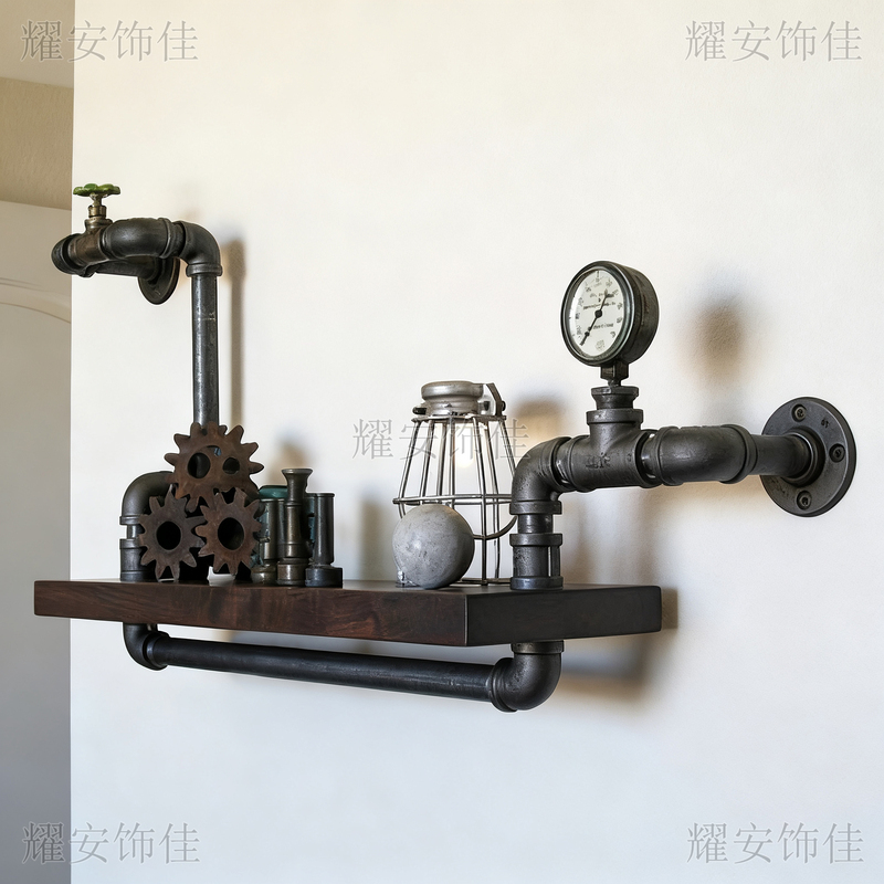 Loft American Country Style Creative Iron Bookshelf Wall-Mounted Storage Rack Water Pipe Partition Rack Art Display Shelf Loft American Country Style Creative Iron Bookshelf Wall-Mounted Storage Rack Water Pipe Partition Rack Art Display Shelf