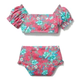 Раздельный детский милый купальник, короткий рукав, подходит для подростков, открытые плечи, цветочный принт