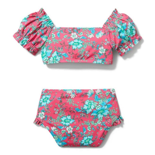 Раздельный детский милый купальник, короткий рукав, подходит для подростков, открытые плечи, цветочный принт