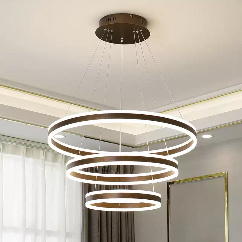 Full-Spectrum Modern Minimalist Led Dining Room Chandelier, Elegant Smart Living Room and Bedroom Light, Circular Black and Gold Lighting Fixtures
