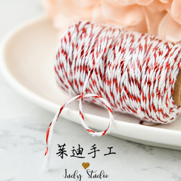 Judy's handmade junkjournal hand account gold, silver and red multicolor handmade cotton thread hemp rope gift binding