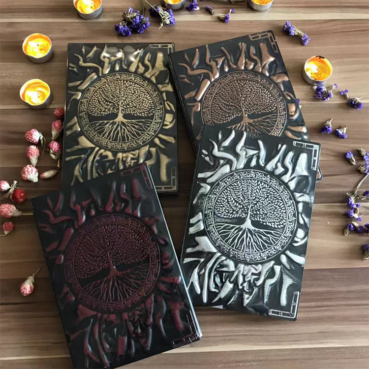 Eurostyle Solid Retro Leather Notebook Business Student Hand Ledger Notepad Life Tree Reliefs Diary A5-Taobao