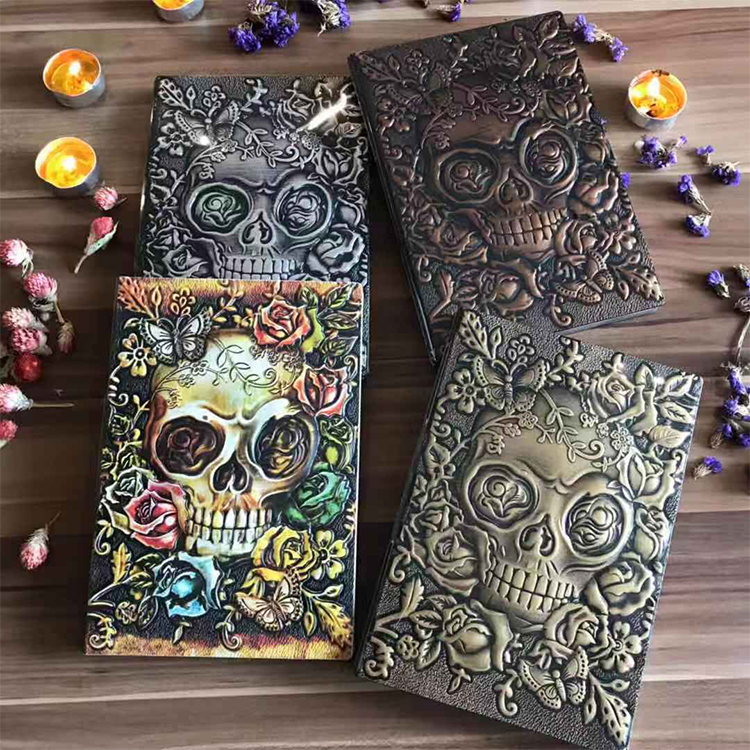 European relief skull retro leather notebook Business Student Hand account notebook Color office
