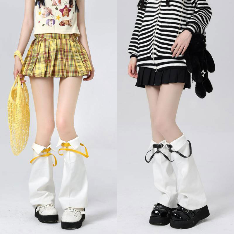 Ji Xiaoman Cos Wide-Leg Flared Leg Warmers Y2K Belt Buckle Japanese Student Subculture Mid-Calf Socks Jk Sock Covers Ji Xiaoman Cos Wide-Leg Flared Leg Warmers Y2K Belt Buckle Japanese Student Subculture Mid-Calf Socks Jk Sock Covers