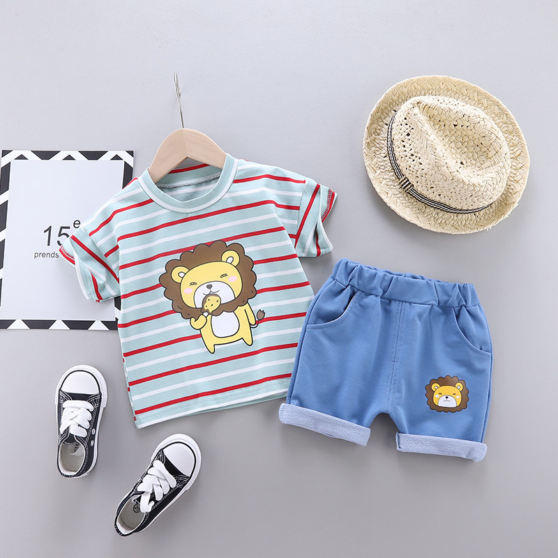 Female baby foreign summer clothes Children's short-sleeved two-piece set Baby 5 children's tide 1-3 years old boy summer suit handsome