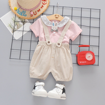 Girls new summer clothes 0-1-2-3-year-old female baby braces shorts two sets female baby foreign air suit summer