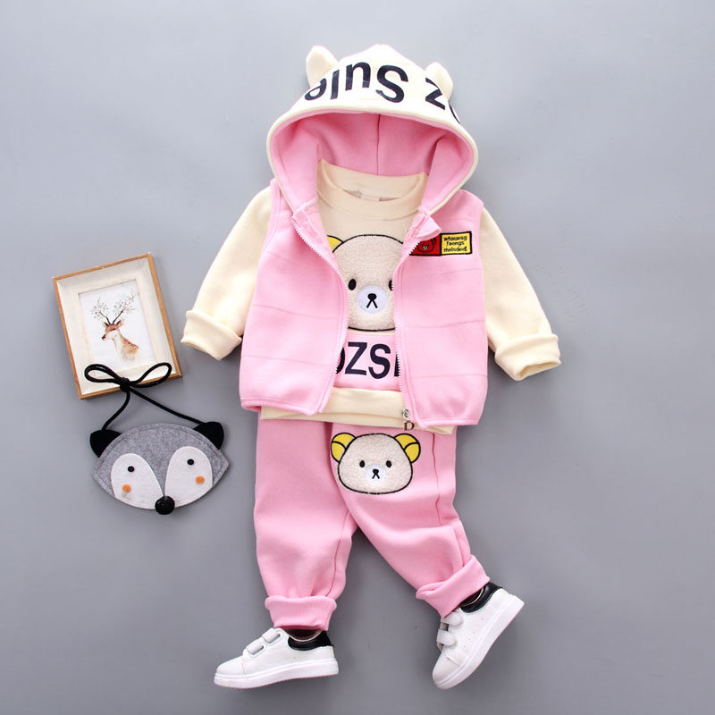 Girl's autumn winter suit 01-2-3 years old infant child foreign pie trendy 23 pieces of padded jacket thickened thick cotton T suit