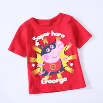 Foreign Trade Raw Single Boy T-Shirt Short Sleeve George Child Boy Full Cotton Cartoon Pattern Baby T-Shirt