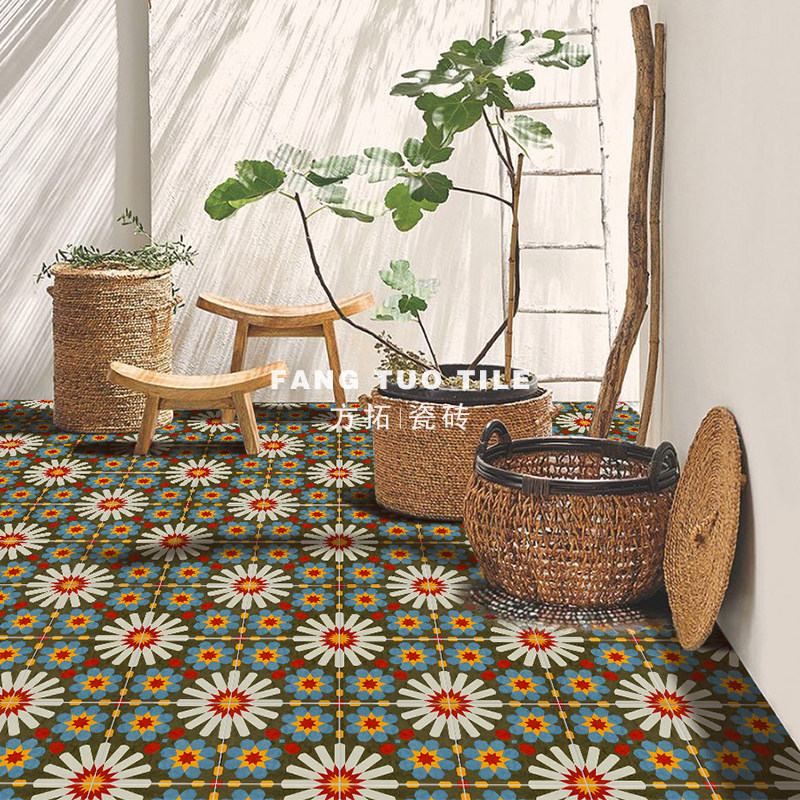Total Porcelain Nordic Retro Ins Small Flower Brick Make-up Room Kitchen Non-slip Floor Tiles Dining Room Bathroom Toilet Art Wall Brick