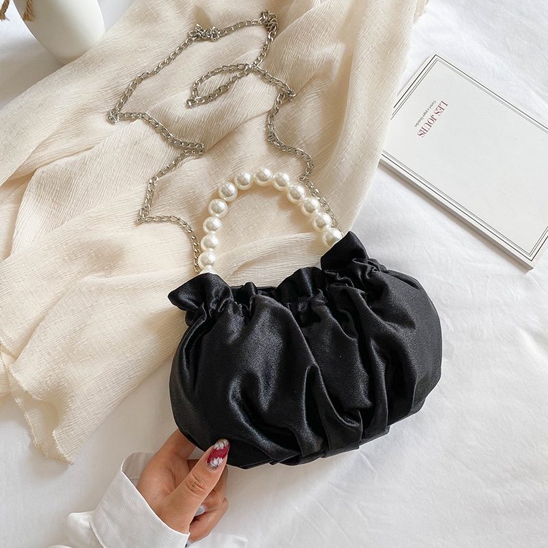 Black & Collection, Attention And Courtesyfairy Small bag 2021 new pattern tide Korean version fashion fold Cloud bag Pearl portable Messenger chain Bucket bag