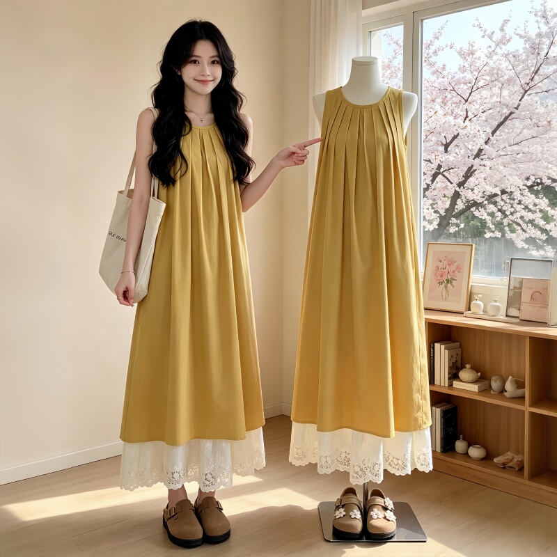 Maternity Wear Set, Summer Loose Large Size Belly-Covering Two-Piece Dress, Casual Horse Hoof Pants + Vest Dress Set