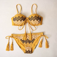 Châu Âu và Hoa Kỳ 2019 áo tắm mới bikini nữ chia tam giác màu vàng ngực nhỏ gợi cảm tụ tập đồ bơi suối nước nóng - Bikinis shop do boi