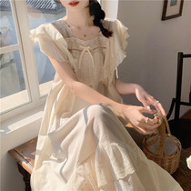 Rose Spring 2023 Han Edition Sweet And Heavy Work Lace Cotton Lace Cotton Lace Lady Lotus Leaf Side Flying Cuff Home Dress long dress