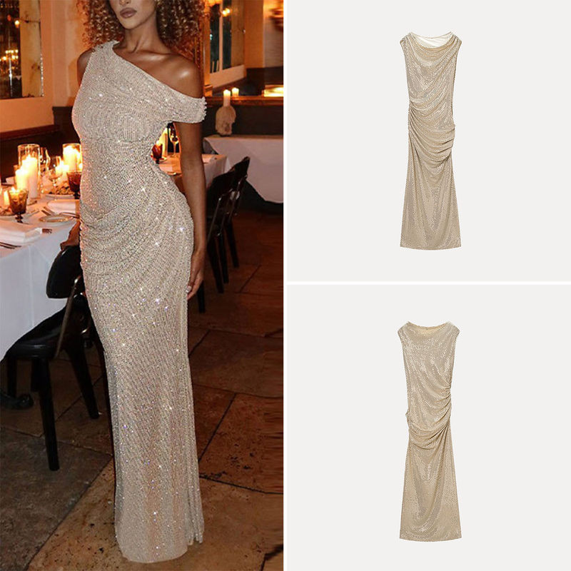 Women's Clothing 2026 New Summer Style European and American Fashion Sleeveless Slim-Fit Round Neck Long One-Shoulder Dress Women's Clothing 2026 New Summer Style European and American Fashion Sleeveless Slim-Fit Round Neck Long One-Shoulder Dress