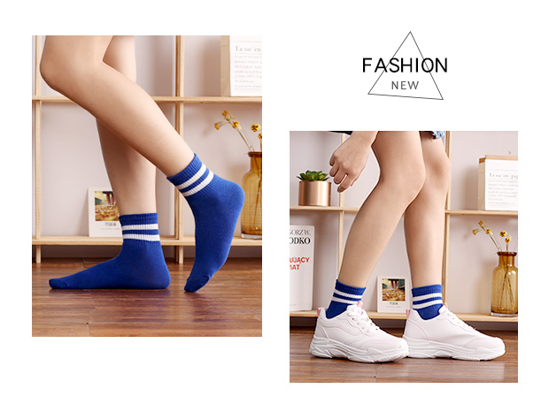 Vớ nữ vớ vớ mùa thu và mùa đông vớ cotton màu rắn hai thanh vớ thể thao sọc Hàn Quốc dễ thương đống vớ nữ vớ - Bít tất nữ tất dài qua đầu gối cho nữ