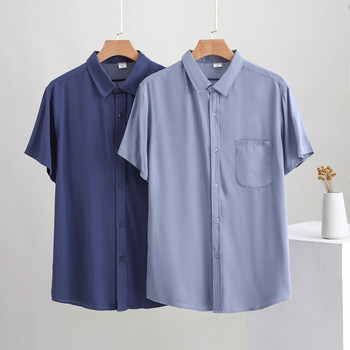 Cotton silk lapel short sleeve front button thin shirt