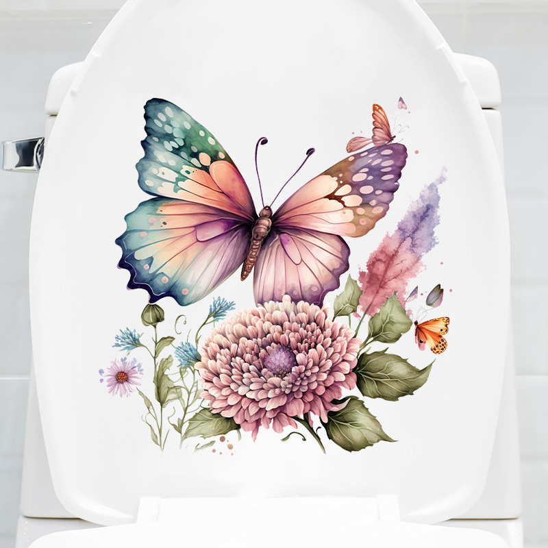 Dazzling Butterfly Flower Sticker Bathroom Toilet toilet lid toilet sticker waterproof self-paste-Taobao