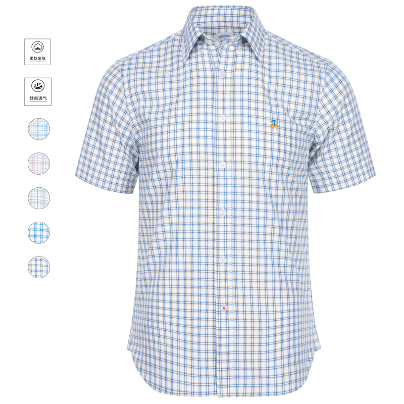 Brooks Genuine Brothers' Pure Cotton Plaid Short-Sleeved Shirt High-End Non-Iron Loose Men's Polo Shirt