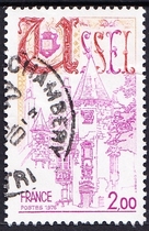 French letter stamps 1976 Tourism Ussels Ventadour Hall 1-1