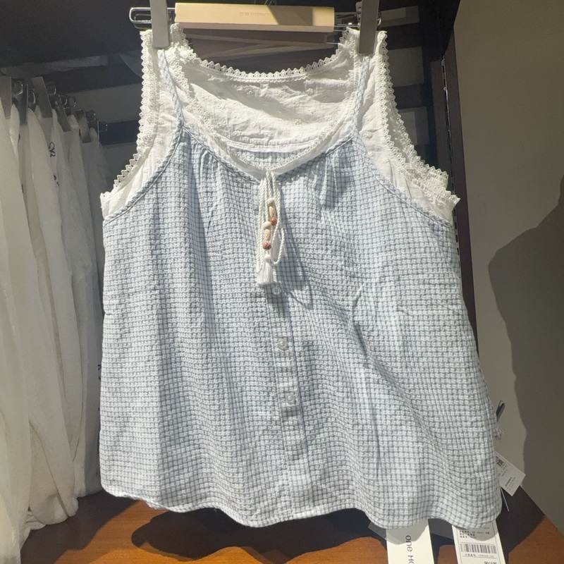 One Moment Spring and Summer New Plaid Cute Loli Style Plaid Camisole, Genuine Product from the Store, No Returns or Exchanges