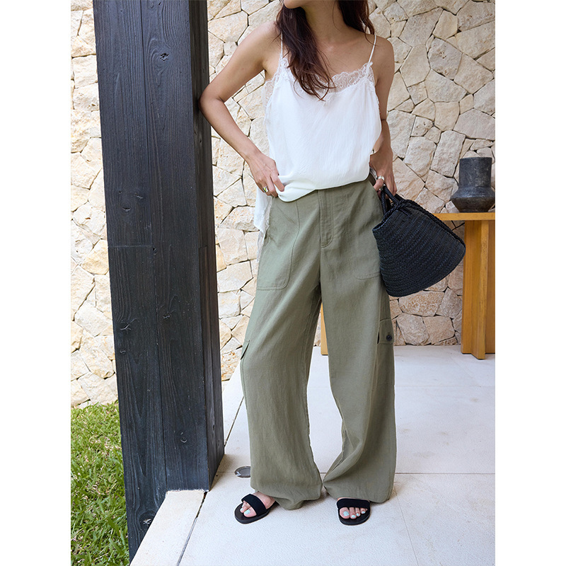 Acme Urban Casual High-Waisted Retro Large Pocket Straight-Leg Workwear Casual Pants Summer Style Long Pants 90683