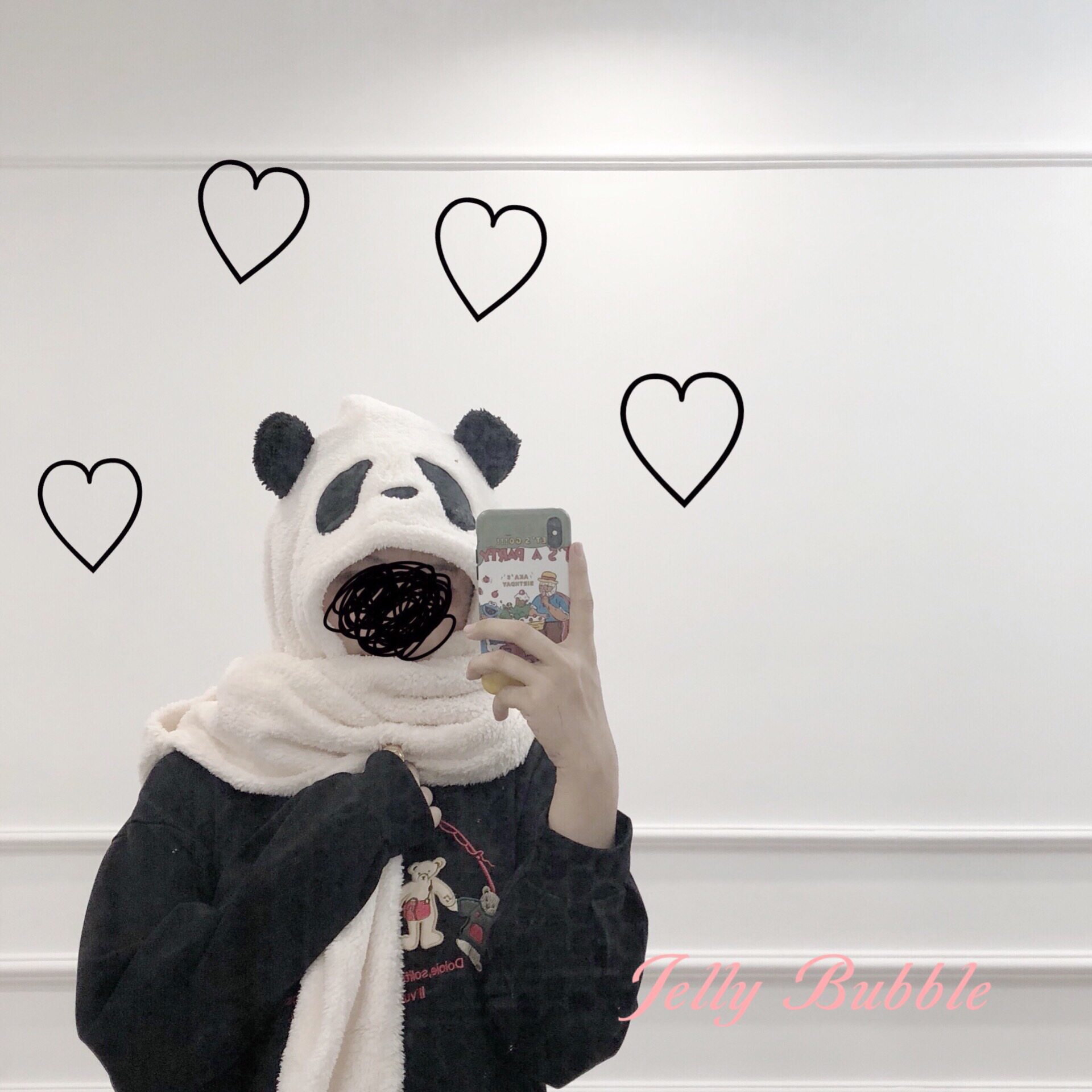 jelly bübble soft lamb wool panda ear warm windproof hat scarf gloves all-girl