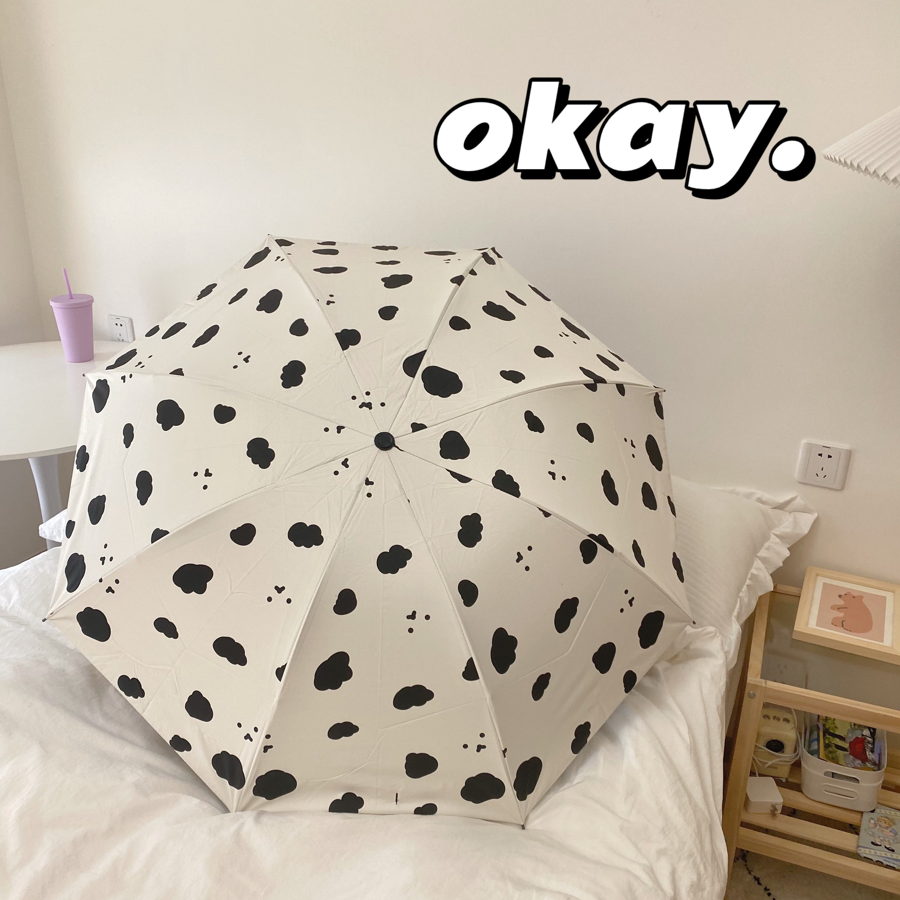 ins wind original dairy cow textured sunscreen umbrella ultraviolet black gum shading umbrella folding portable clear and rain dual-use umbrella small