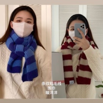 Daily White Klein blue color red and white striped wool knitted scarf winter warm couple scarf