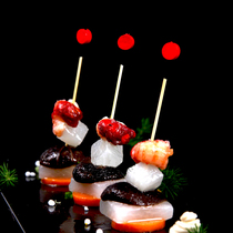 Art bamboo stick fruit sign artistic conception dish creative plate decoration hotel restaurant KTV bar China red bamboo leaf green chef