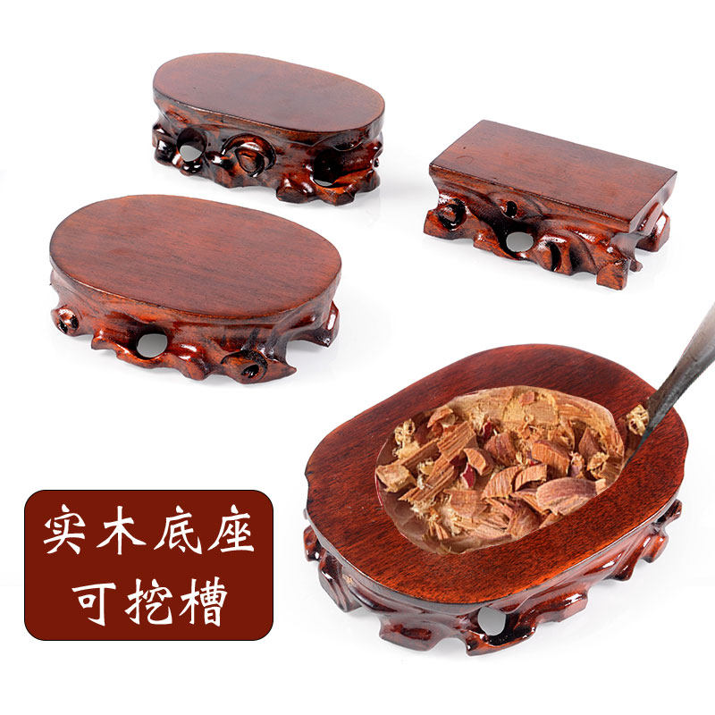 Solid wood carving statue of china stone base vase pot scenery round custom crafts bracket can be excavated