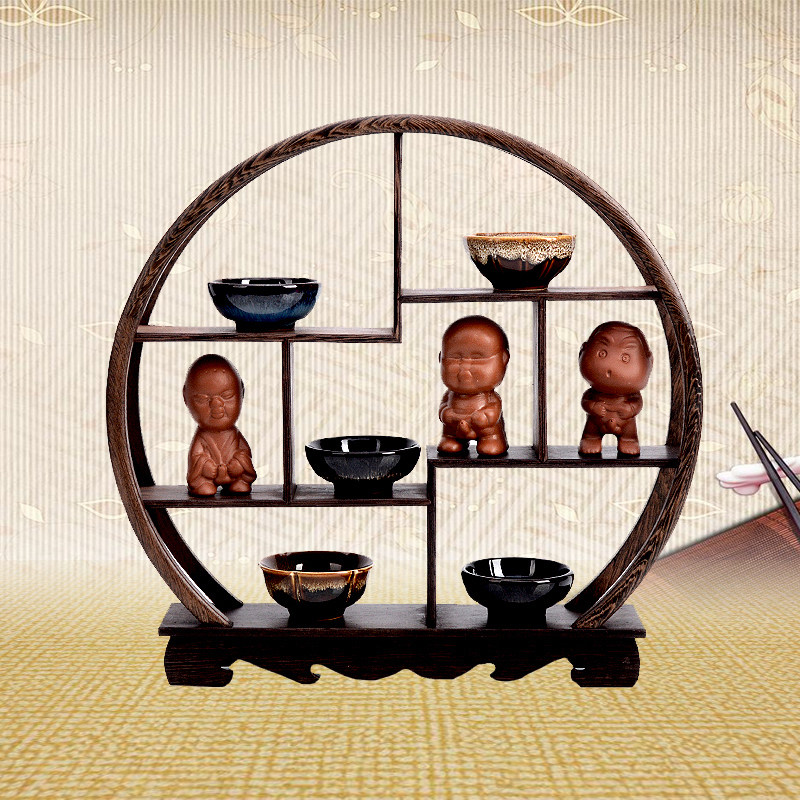 Red Wood Bou Ancient Shelf Small Multi-Treasure Cabinet Chicken Wings Solid Wood Tea Set Purple Sand Teapot Shelf Bonsai Display Shelf-Taobao