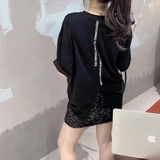 Длинная футболка, красивая спина, средней длины, европейский стиль, свободный крой, короткий рукав, круглый воротник