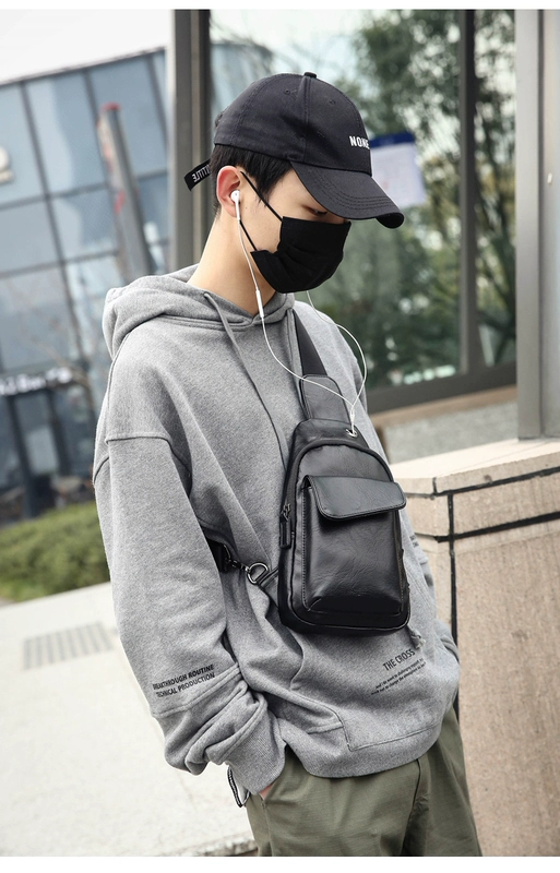 Xu hướng thời trang nam giản dị túi da đường phố phiên bản Hàn Quốc của túi đơn giản túi đeo vai ngoài trời chéo túi điện thoại di động - Túi của con người