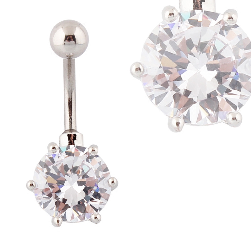 Anti-allergy belly button ring 10mm zircons Multi-claw nail zircon No allergy medical steel 1 6 coarse needle piercing
