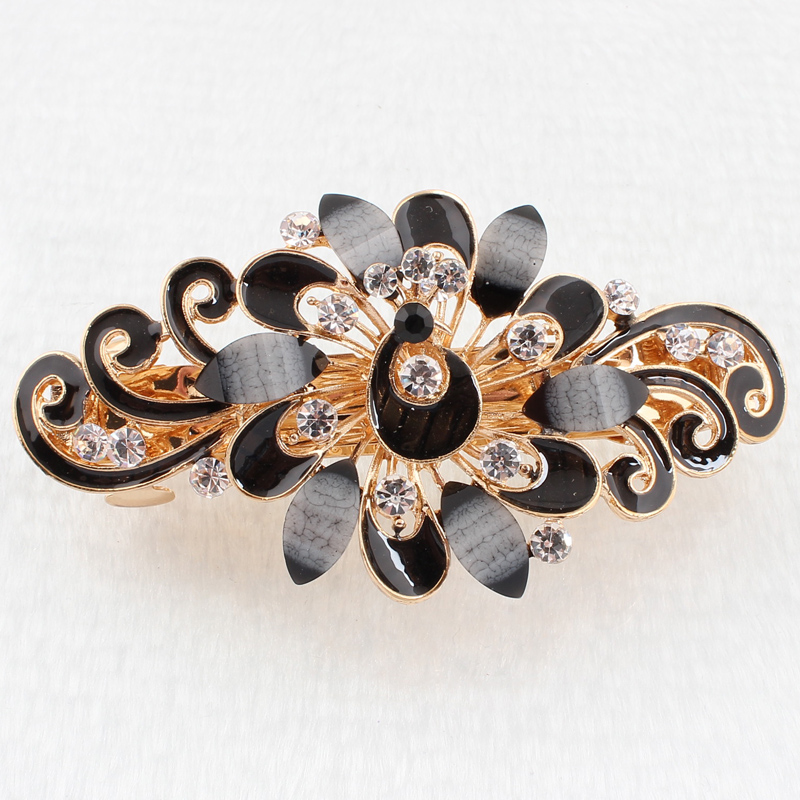 Hair Accessories Peacock Hair Clip Alloy Haircut Golden Head Flower Drip Oil-Water Drill Hairpin Hairpin Hairclip
