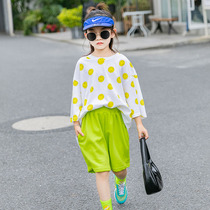 South Korea DM light luxury childrens clothing Girls summer suit 2021 new medium and large virgin girl summer clothes hip-hop loose clothes