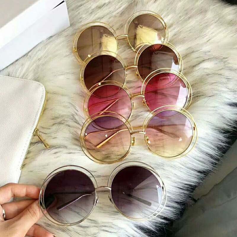 C Brand Sunglasses for Women 2026 Model 18K Gold Large Round Frame Sunglasses Internet Celebrity Style Gradient Color Harajuku Style Glasses