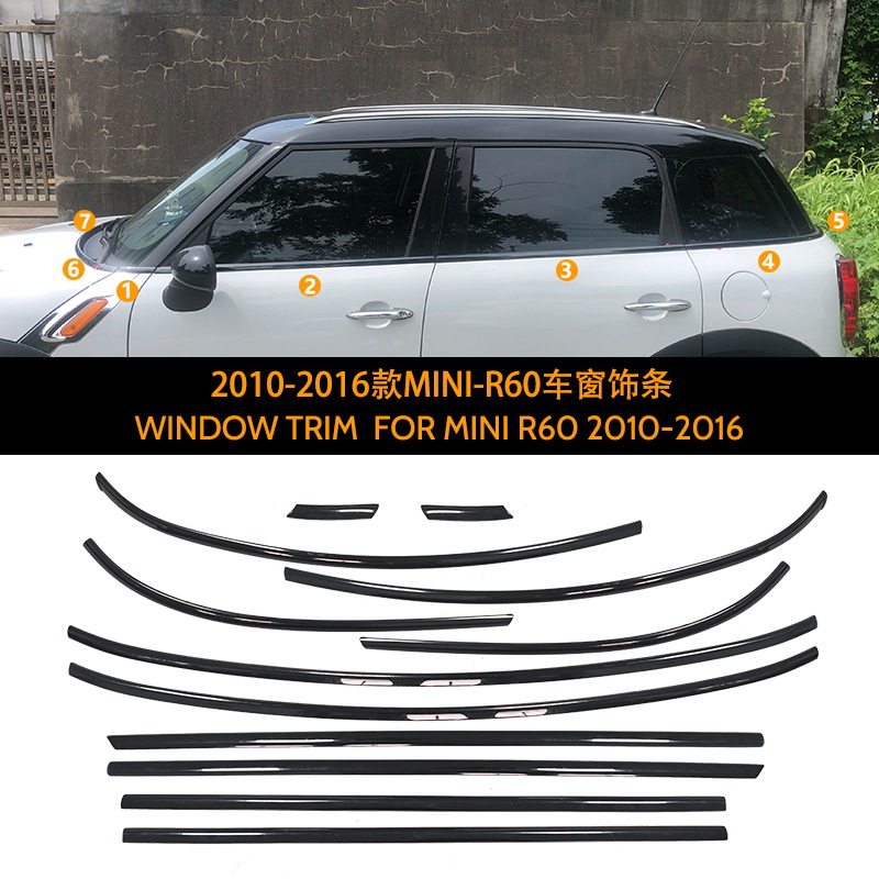 เหมาะสำหรับรถยนต์ BMW Mini Clubman Cooper F56 R56 F54 R60 ที่ปรับแต่งแล้ว แถบแต่งกระจกสีดำเข้ม