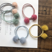 Autumn and winter cute girl colorful pompoms Hairband head rope tie hair ponytail leather band hair rope simple headwear