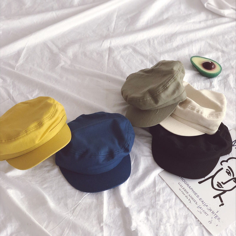 New fabric children's flat top cap spring and Autumn baby beret painter hat fashion hat Navy hat