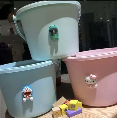 Toy storage bucket with lid Cartoon children's baby building blocks portable plastic bucket Household snack storage box finishing box