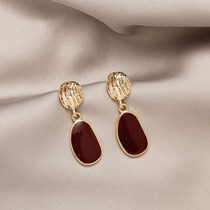 Hong Kong (designer) RVY 2021 new stud earrings French senior red gem earrings female fashion earrings