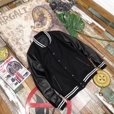 Одежда из кожи 春上新！日系头层绵羊皮真皮皮衣羊毛尼皮袖棒球服短款皮夹克外套 Curphey