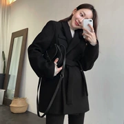 Hàn Quốc chic người phụ nữ thanh lịch đơn giản dày lên ấm áp chất lượng eo len len áo khoác len phù hợp với áo khoác