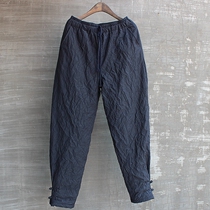  Mens pure cotton personality cotton pants trousers straight pants small pants retro literature and art Chinese style buckle fashion popular large size